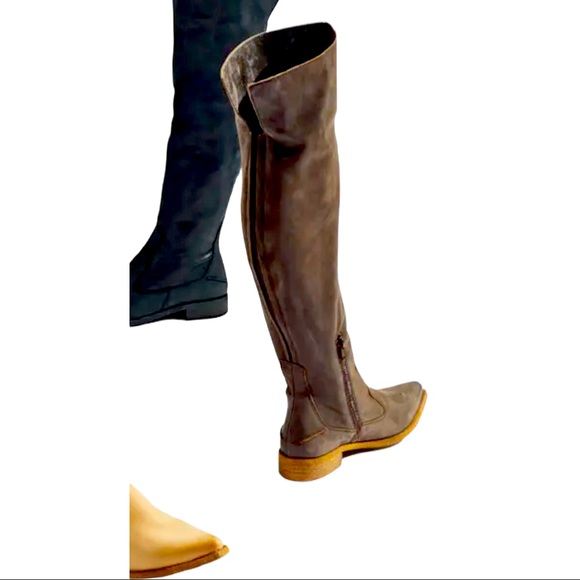 New Free People Brenna Tall Over Knee 7.5 Dark Brown Leather Pointed Toe Western - Picture 7 of 7